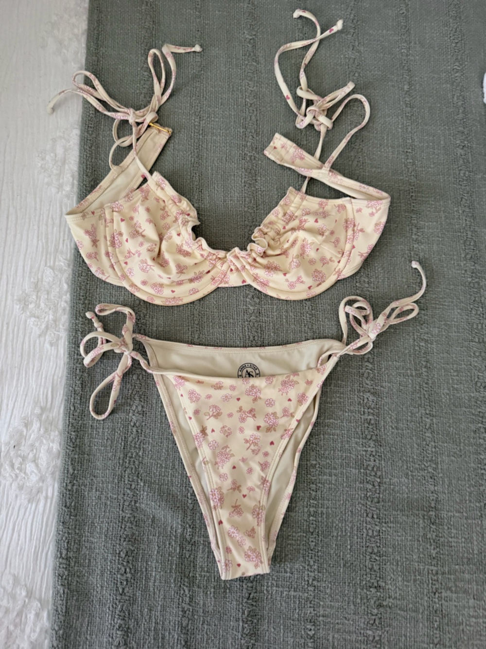 PacSun Anna x Sitar Cream Bikini with Pink Floral Print